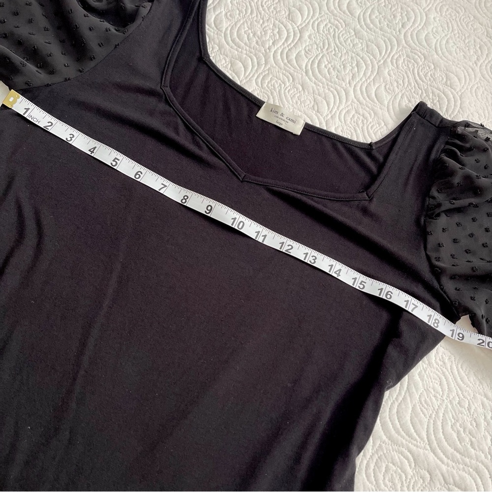 Kim & Cami Top Sweetheart Neckline Sheer 3/4 Length Puff Sleeves Size Large - Picture 10 of 15